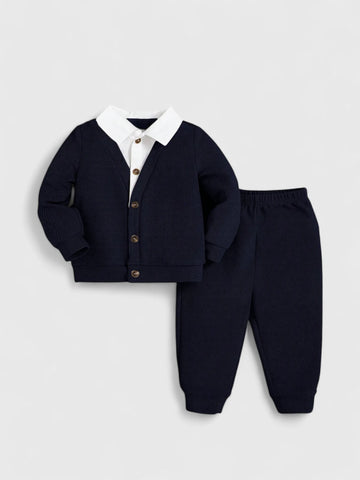 Baby Boy 2 in 1 Waffle Cardigan Set