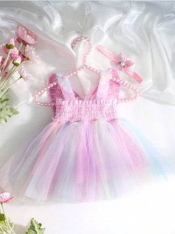 2 Pc Newborn Baby Girl Butterfly Mesh Skirt Dress