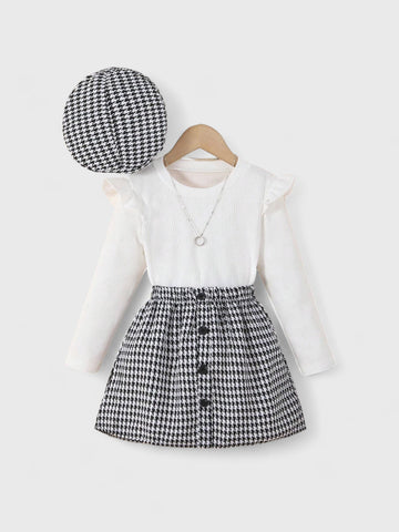 3 Pcs Girls Houndstooth Set