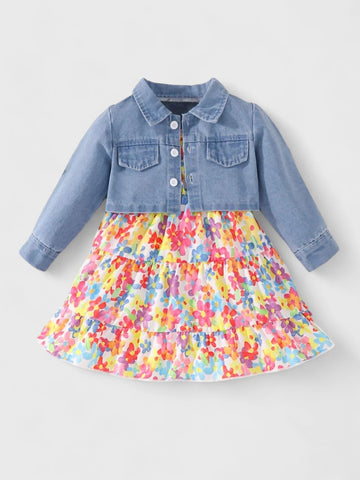 2 Pcs Baby Girl Cami Dress with Light Denim Jacket