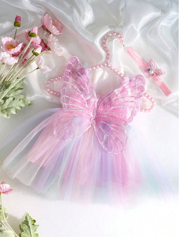 2 Pc Newborn Baby Girl Butterfly Mesh Skirt Dress