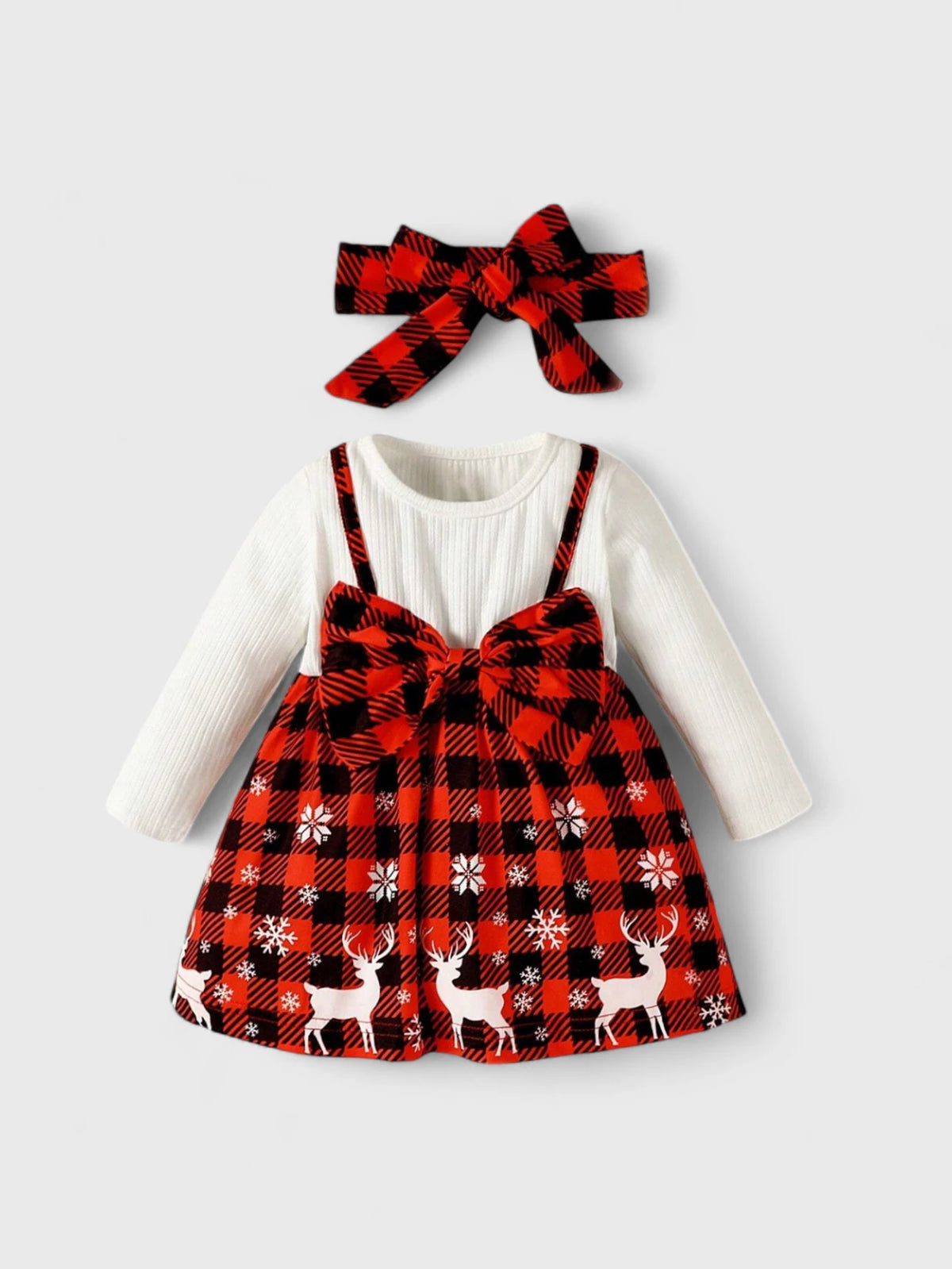 Baby Girl 2 in 1 Buffalo Plaid Dress with Headband