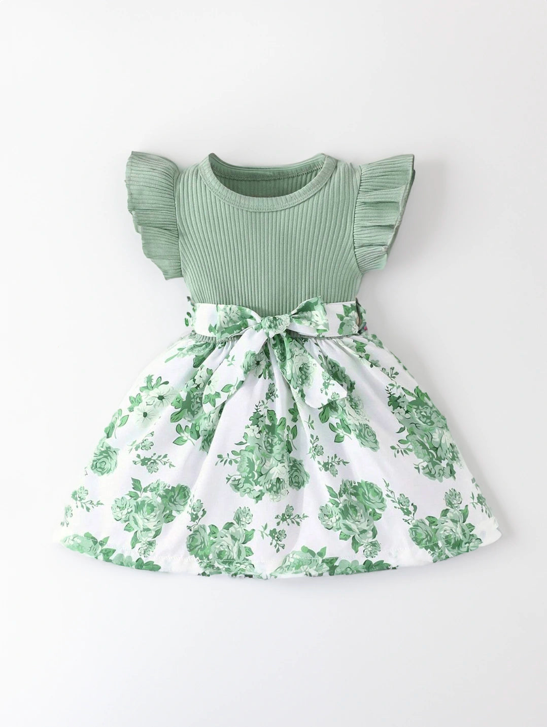 Baby Girl Ribbed Knit Floral Printed Dress