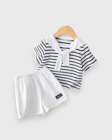 3 Pc Baby Boy Stripe Tee & Shorts Set