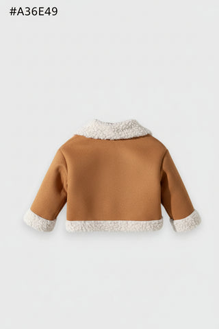 Baby Girl Suede Sherpa Lapel Jacket