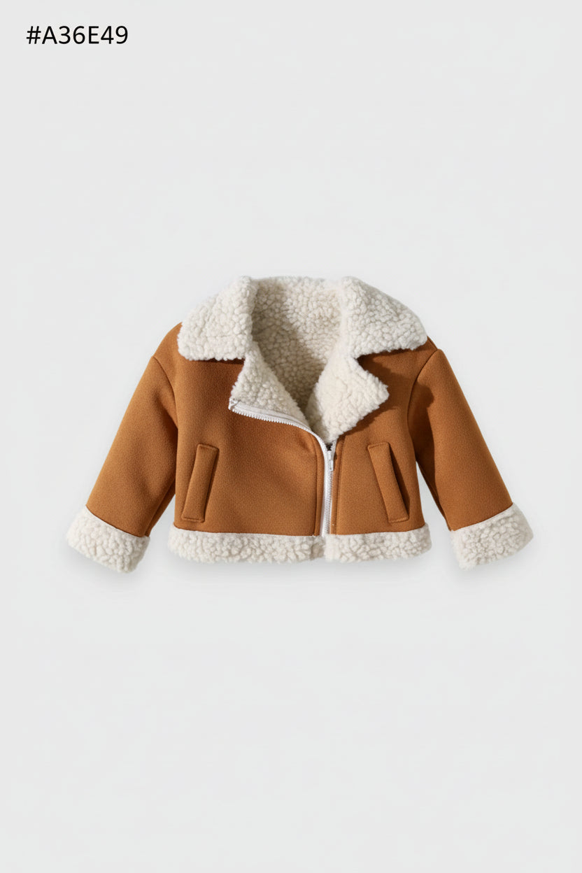 Baby Girl Suede Sherpa Lapel Jacket
