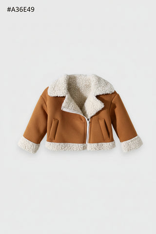 Baby Girl Suede Sherpa Lapel Jacket