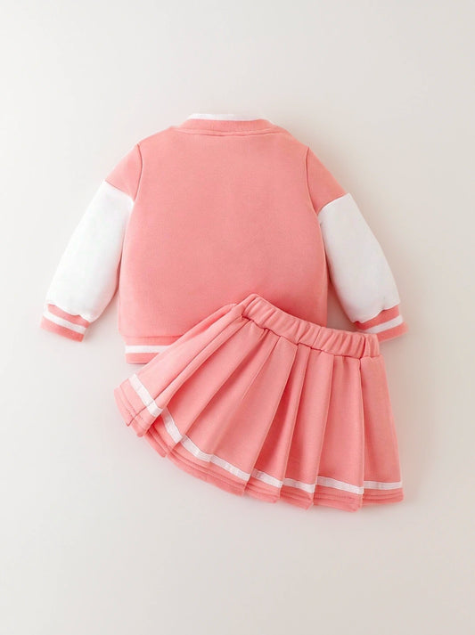 2 Pcs Baby Girl Varsity Jacket & Skirt