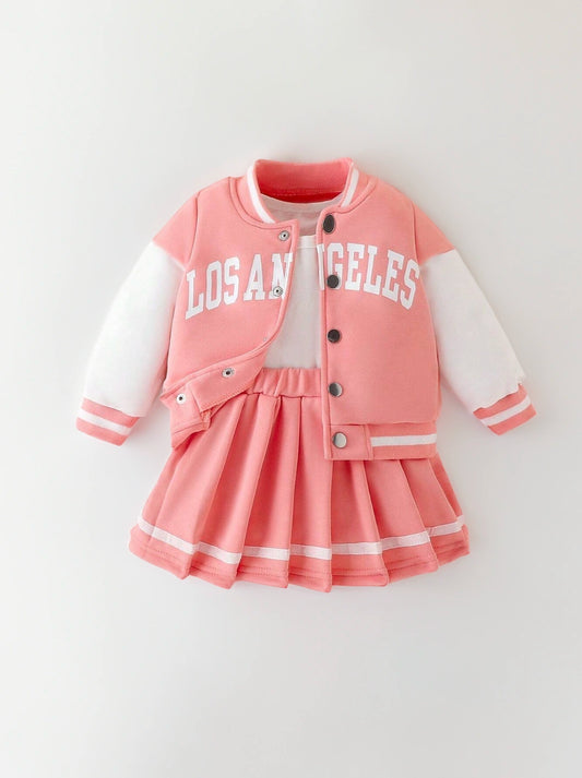 2 Pcs Baby Girl Varsity Jacket & Skirt