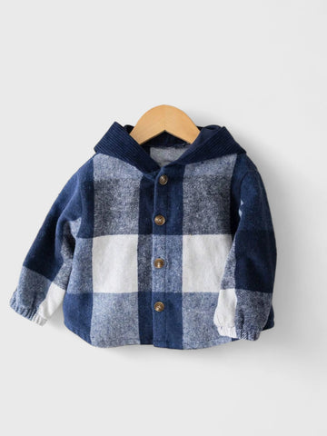 Baby Boy Contrast Corduroy Hooded Button up Buffalo Shirt