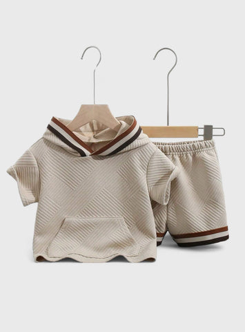 2 Pc Baby Boy Textured Hoodie & Shorts Set