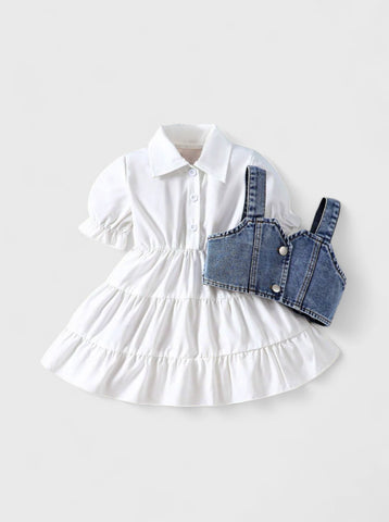 2 Pc Baby Girl Denim Vest and Puff Dress Set