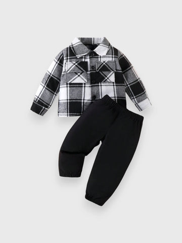 2 Pc Baby Boy Plaid Shirt with Pant Set