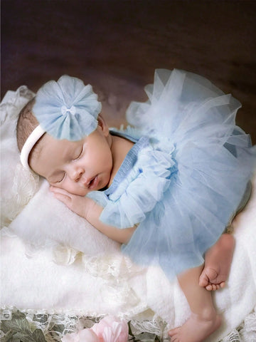 2 Piece Infant Baby Girl Dreamy Romantic Bodysuit Dress with Headband