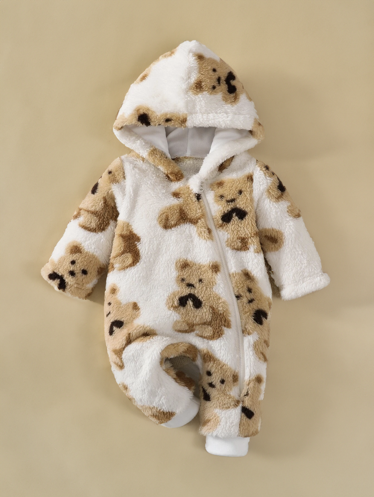 Baby Boy Girl Winter Fall Brown Teddy Bear Fleece Zipper Onesie Romper