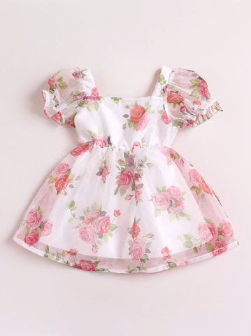 Baby Girl Floral Organza Bubble Sleeve Dress