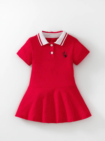 Baby Girl Stripe Polo Character Embroidery Dress