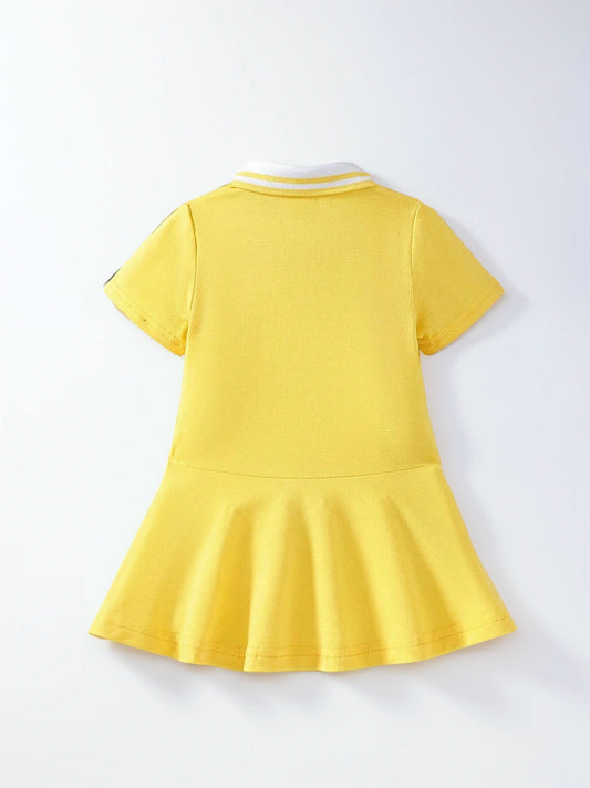 Baby Girl Stripe Polo Character Embroidery Dress