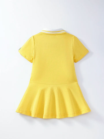 Baby Girl Stripe Polo Character Embroidery Dress