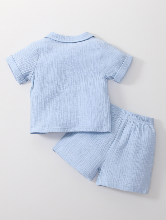 Baby Boy Cotton Button up Collar Pocket Shirt and Short Set