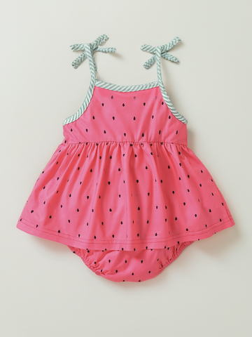 Baby Girl Summer Pink Watermelon Seeds Fruit Bodysuit Dress