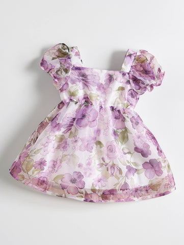 Baby Girl Floral Organza Bubble Sleeve Dress