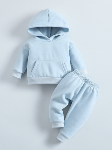 Baby Boy Girl Fleece Lined Hoody Pants Sweatsuit Set