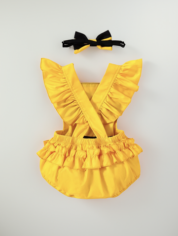 2 Pcs Baby Girl Ruffle Lady Bug Bumble Bee Yellow Black Stripe bodysuit