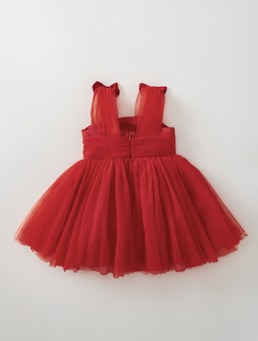 Mesh Tulle Red Baby Girl Bow Detail Party Dress Wedding Birthday Valentine