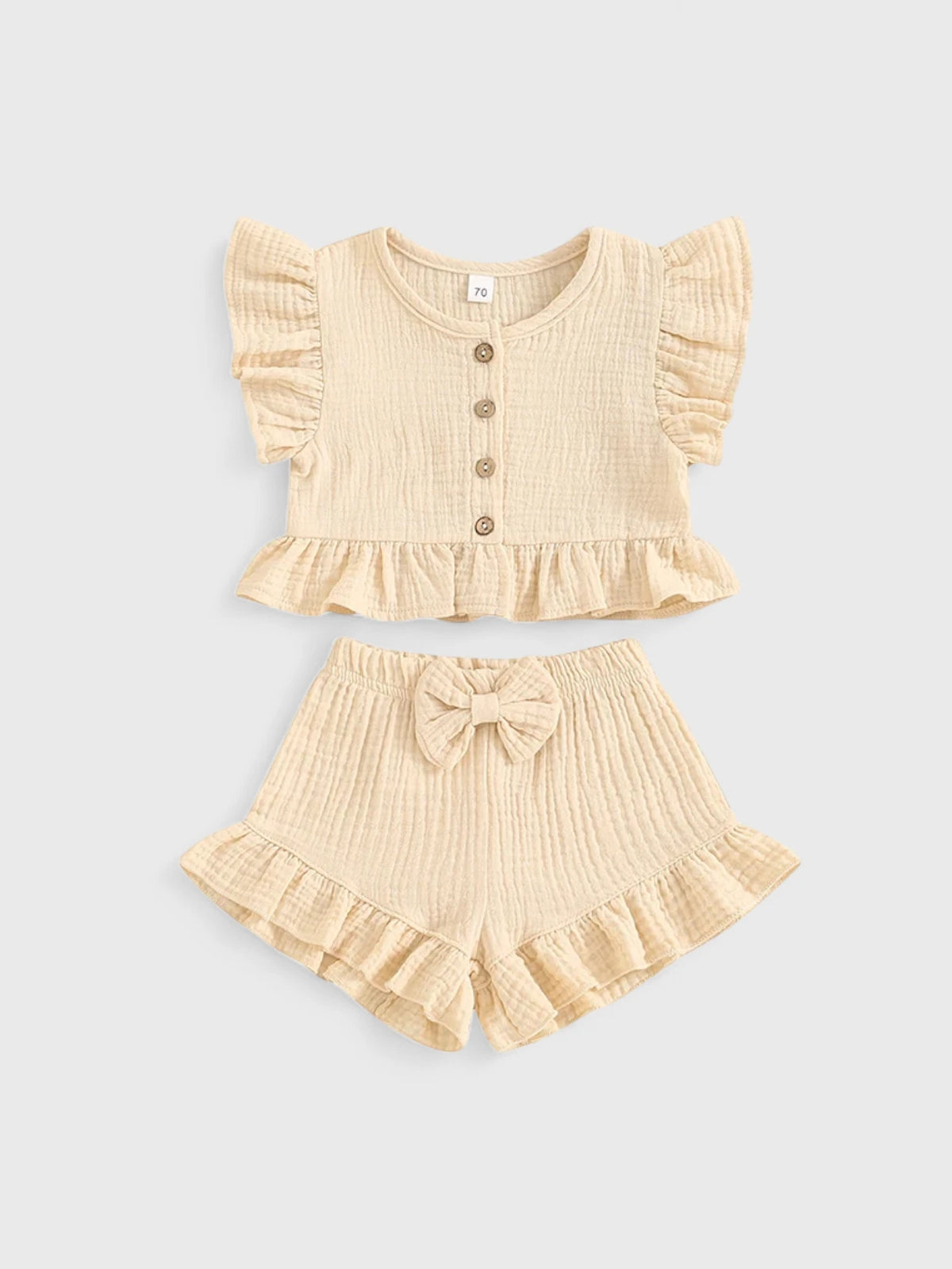 2 Pc Summer Ruffle Cotton Shirt Short Set