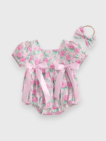 2 Pc Baby Girl Rose Square Neck Bodysuit
