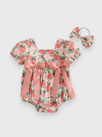 2 Pc Baby Girl Rose Square Neck Bodysuit