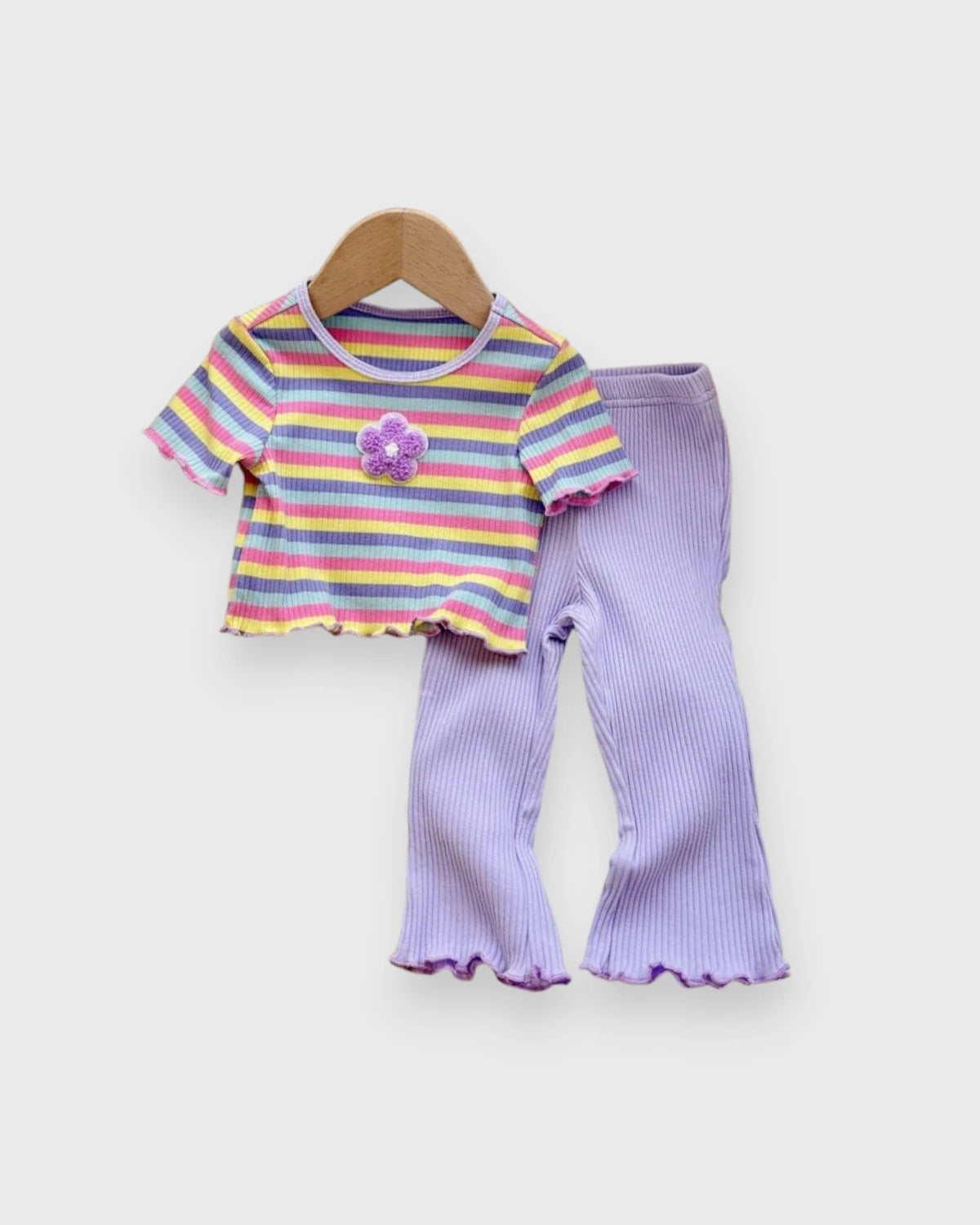 Baby Girl Ribbed Striped Flower Tee & Leggings Set