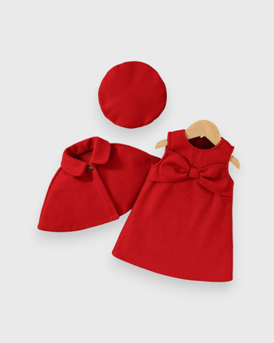 3 Pcs Baby Girl Dress Cape & Hat