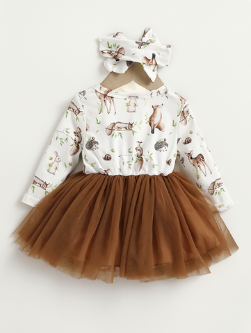 2 Pc Baby Girl Woodland Animals Tulle Dress