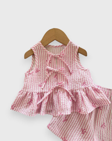 2 Pc Baby Girl Cute Bow Sleeveless Top and Shorts