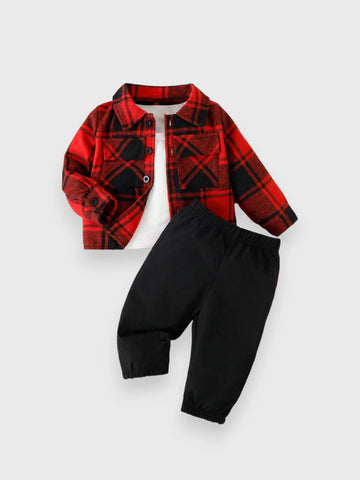 2 Pc Baby Boy Plaid Shirt with Pant Set
