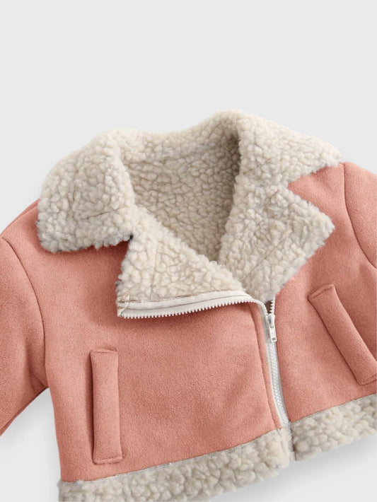 Baby Girl Suede Sherpa Lapel Jacket