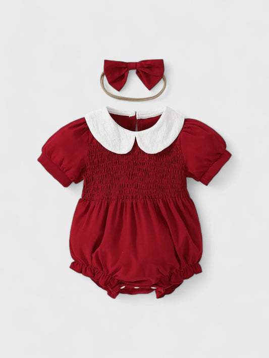 2 Pcs Infant Baby Girl Collar Smocked Bodysuit