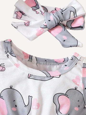 2 piece Baby Girl Elephant Bodysuit & Headband