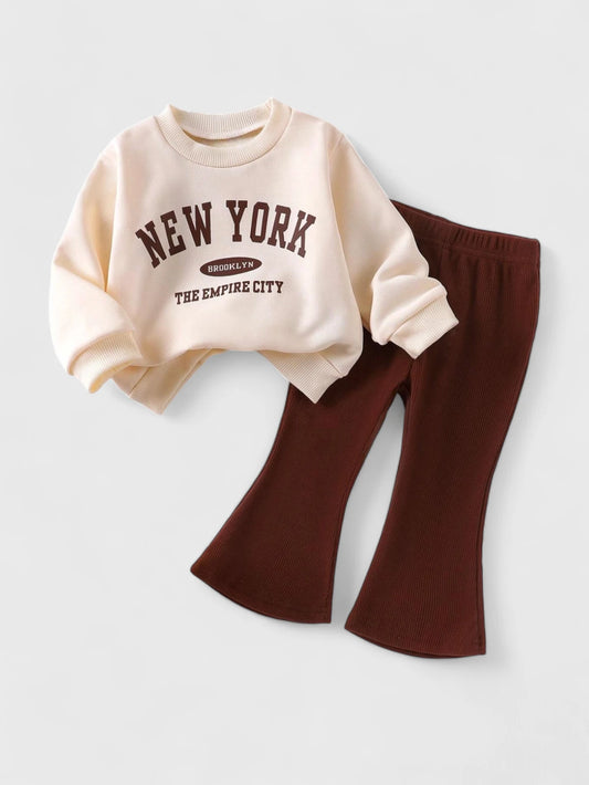 2 Pc Baby Girl New York Shirt Flare Pants Set