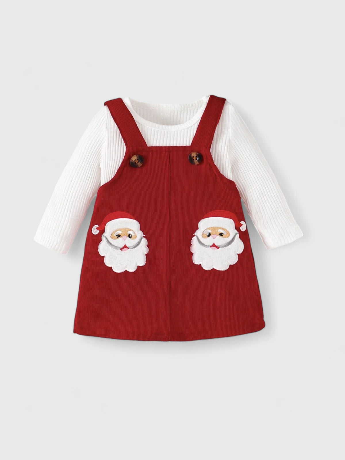 2 Pcs Baby Girl Embroidered Santa Overall Dress