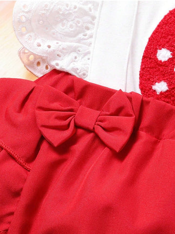 2 Pcs Infant Baby Girl Red Strawberry Lace Ruffle Bodysuit