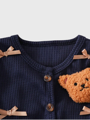 2 Pcs Baby Girl Preppy Bear Set