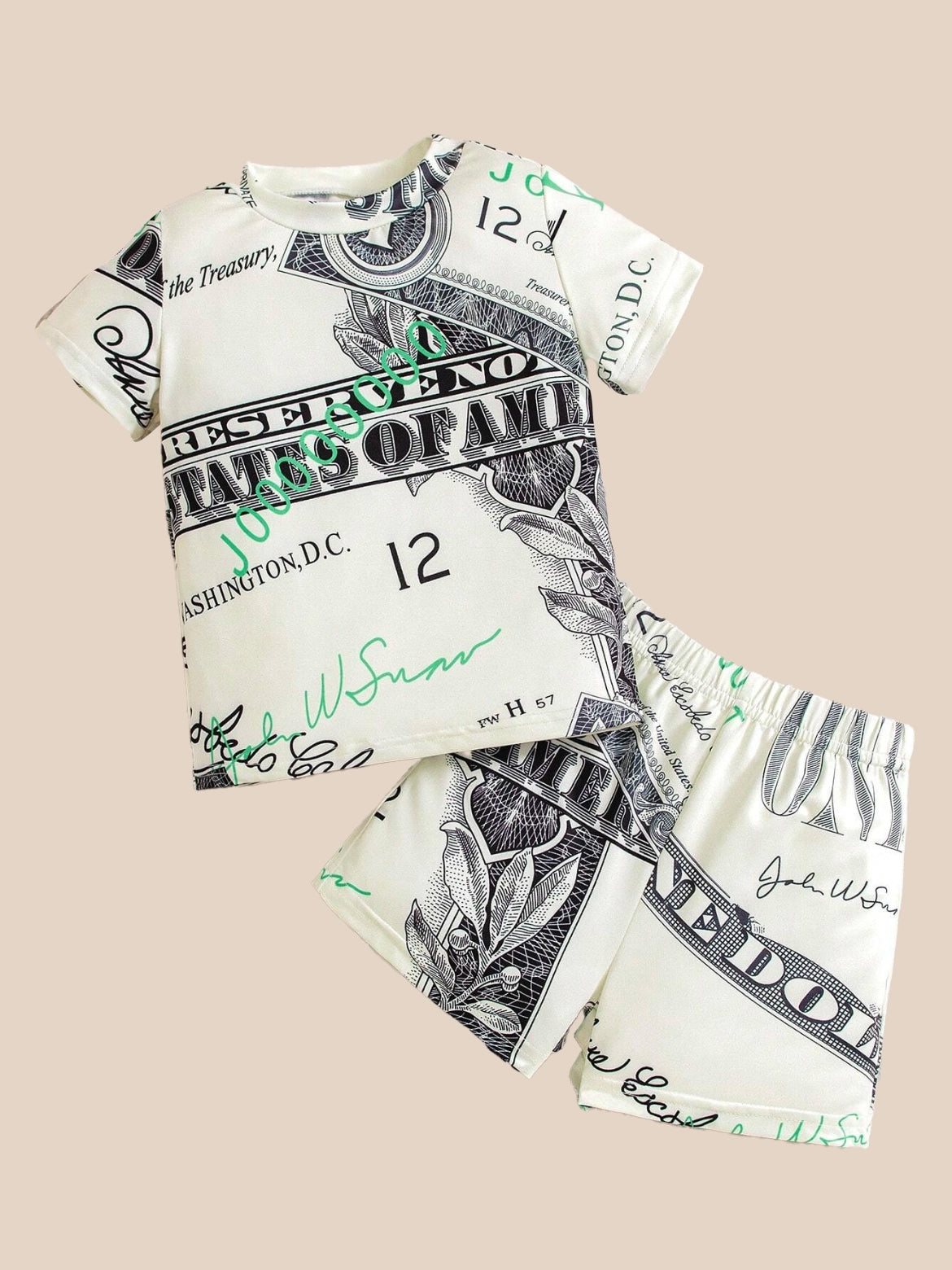 2 Pc Baby Boy Dollar Signs Print Tee and Shorts