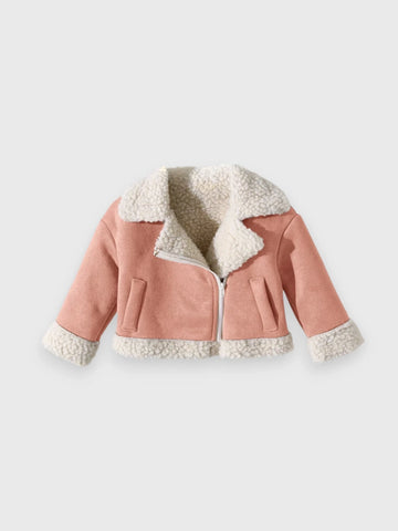 Baby Girl Suede Sherpa Lapel Jacket