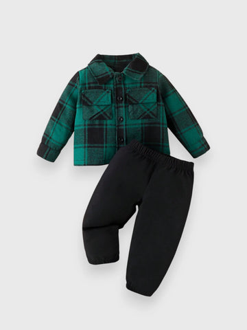 2 Pc Baby Boy Plaid Shirt with Pant Set
