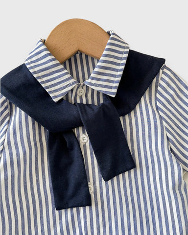 3 Pc Baby Boy Stripe Shirt w/ Shawl Scarf & Pants Set