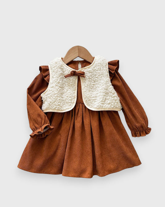 2 Pc Baby Girl Corduroy Dress with Shearling Vest