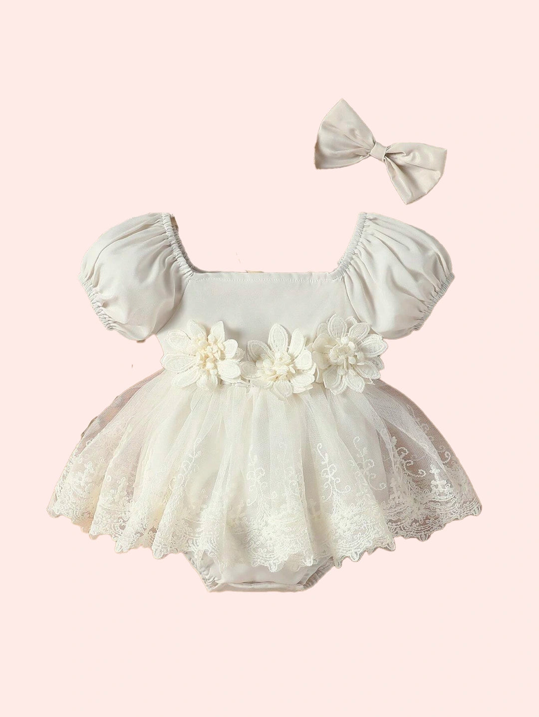 2 Pc Infant baby Girl Floral applique dress